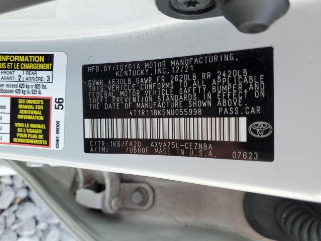 4T1R11BK5NU055998 - 2022 TOYOTA CAMRY LE 白色 照片 12