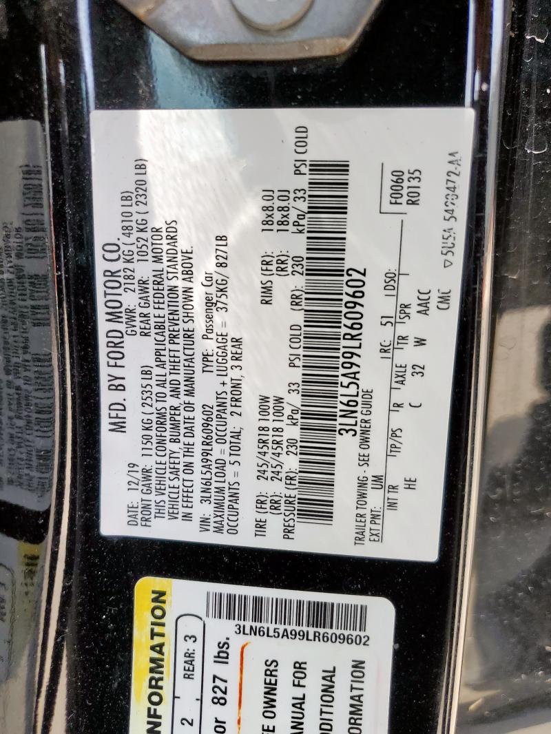 3LN6L5A99LR609602 - 2020 LINCOLN MKZ Қара фото 12