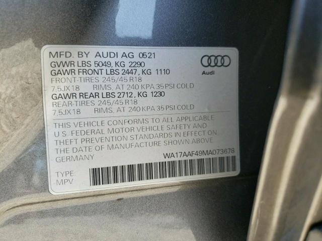 WA17AAF49MA073678 - 2021 AUDI A4 ALLROAD PREMIUM GRAY photo 12