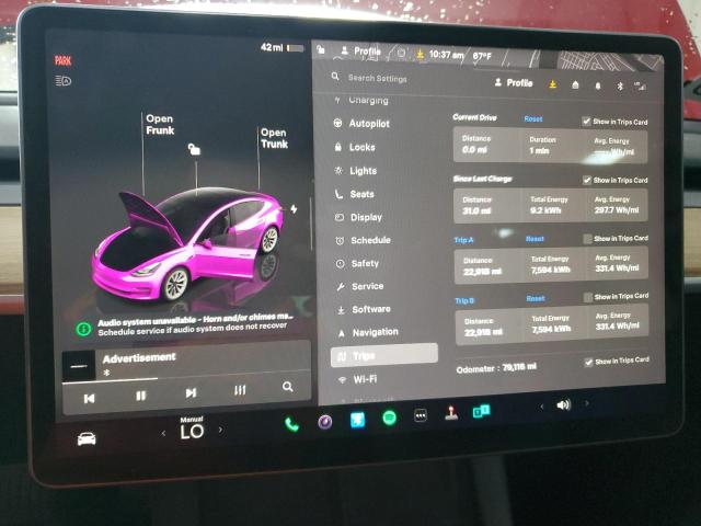 5YJ3E1EA2NF287453 - 2022 TESLA MODEL 3 RED photo 9