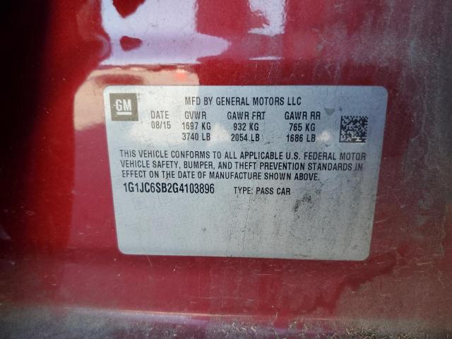 1G1JC6SB2G4103896 - 2016 CHEVROLET SONIC LT 红色 照片 13