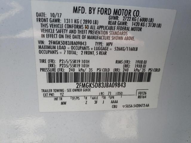 2FMGK5D83JBA09843 - 2018 FORD FLEX LIMITED WHITE photo 14