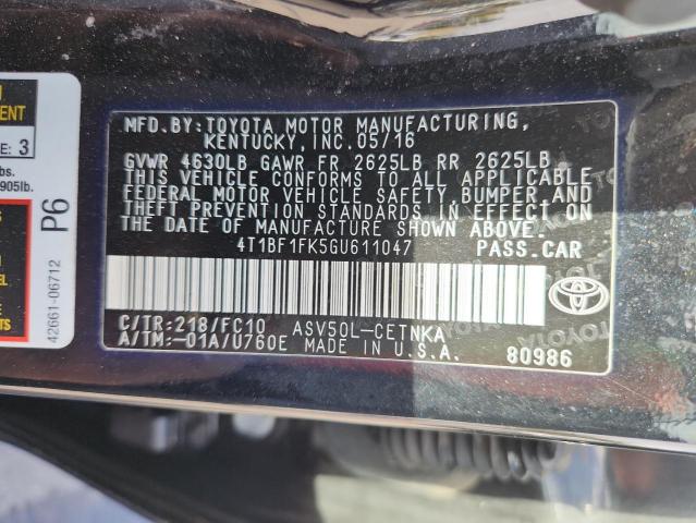 4T1BF1FK5GU611047 - 2016 TOYOTA CAMRY LE შავი ფოტო 13