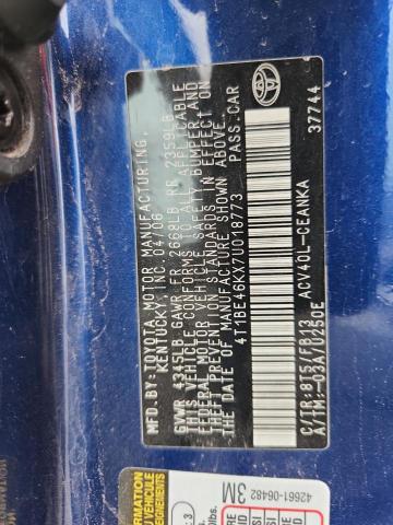 4T1BE46KX7U018773 - 2007 TOYOTA CAMRY CE BLUE photo 12