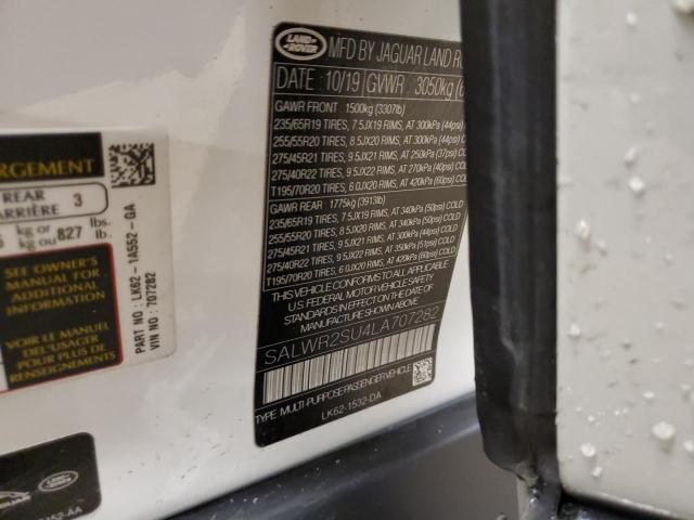 SALWR2SU4LA707282 - 2020 LAND ROVER RANGE ROVE HSE WHITE photo 12