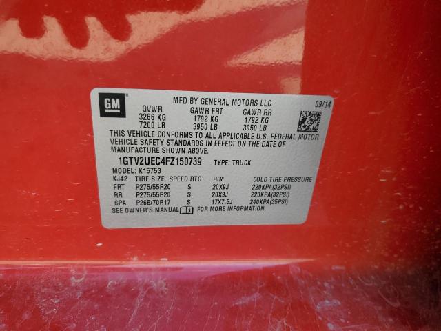 1GTV2UEC4FZ150739 - 2015 GMC SIERRA K1500 SLE RED photo 12