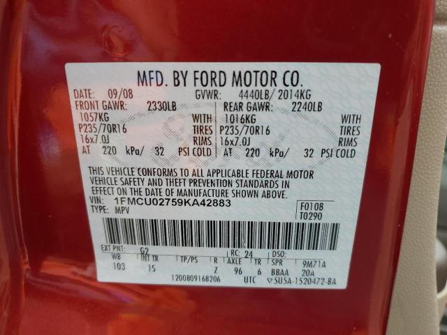 1FMCU02759KA42883 - 2009 FORD ESCAPE XLS RED photo 14