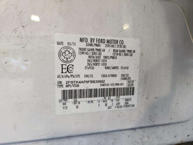 2FMTK4AP9FBB35992 - 2015 FORD EDGE SPORT Blanc photo 13