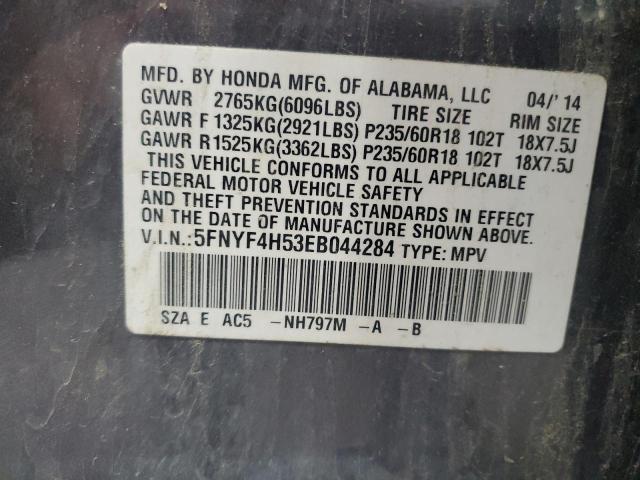 5FNYF4H53EB044284 - 2014 HONDA PILOT EXL GRAY photo 13