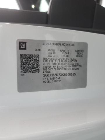 1G1YB2D73K5106165 - 2019 CHEVROLET CORVETTE STINGRAY 1LT WHITE photo 13