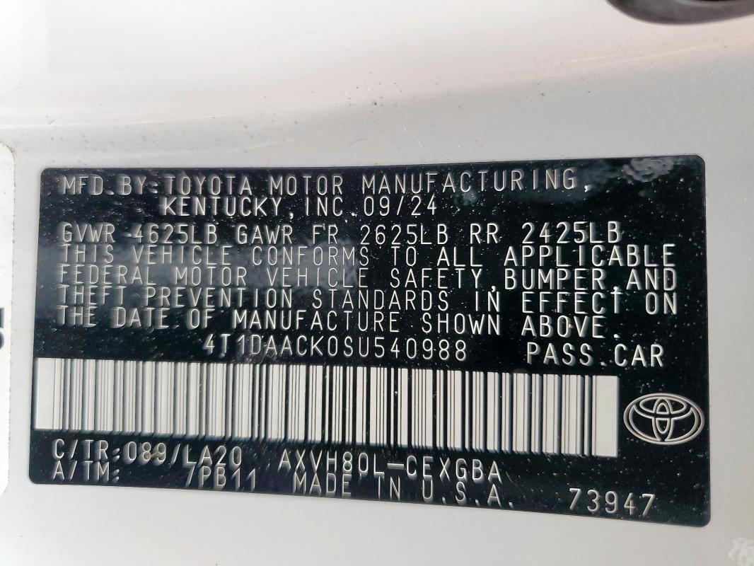 4T1DAACK0SU540988 - 2025 TOYOTA CAMRY XSE WHITE photo 12