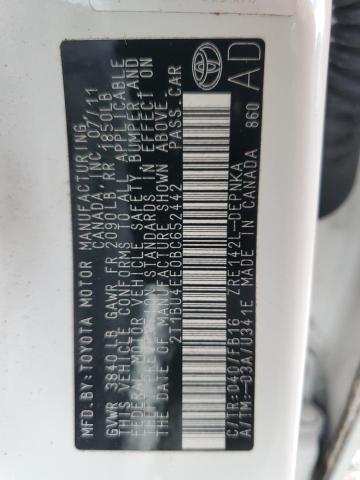 2T1BU4EE0BC652442 - 2011 TOYOTA COROLLA BASE WHITE photo 12