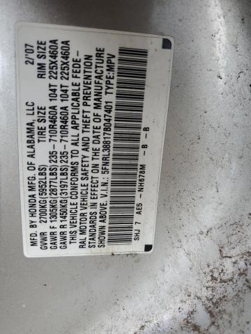 5FNRL38817B047401 - 2007 HONDA ODYSSEY TOURING SILVER photo 13