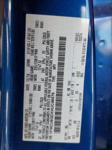 1FMCU9GDXHUC48576 - 2017 FORD ESCAPE SE BLUE photo 13