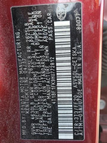 4T1BF1FK9HU772812 - 2017 TOYOTA CAMRY LE წითელი ფოტო 12