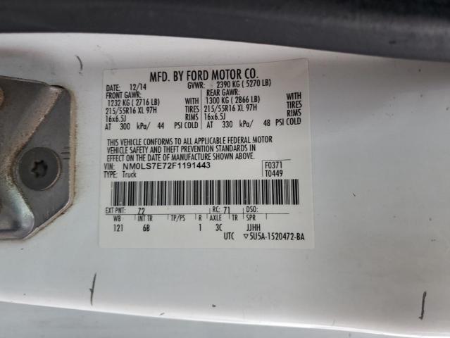 NM0LS7E72F1191443 - 2015 FORD TRANSIT CO XL WHITE photo 13