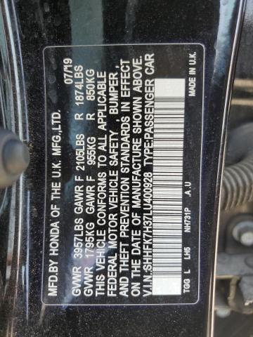 SHHFK7H37LU400928 - 2020 HONDA CIVIC LX BLACK photo 12