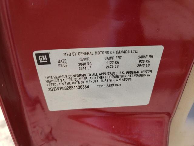 2G2WP582881138334 - 2008 PONTIAC GRAND PRIX 栗色 照片 12