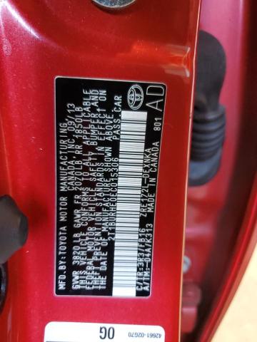 2T1BURHE0EC015306 - 2014 TOYOTA COROLLA L RED photo 13