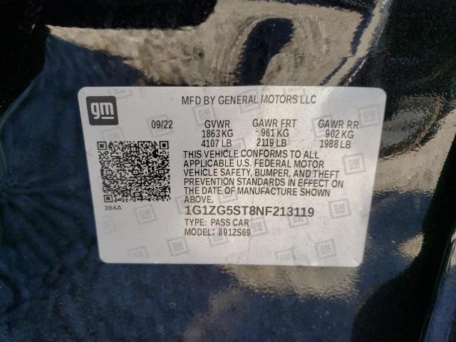 1G1ZG5ST8NF213119 - 2022 CHEVROLET MALIBU RS 黑色 照片 12