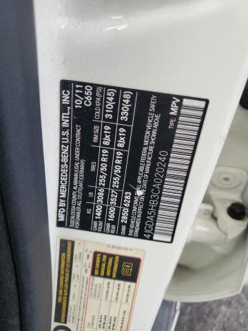 4JGDA5HB3CA020240 - 2012 MERCEDES-BENZ ML 350 4MATIC WHITE photo 13