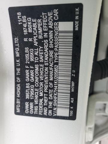 SHHFK7H41KU205852 - 2019 HONDA CIVIC SPORT 白色 照片 12