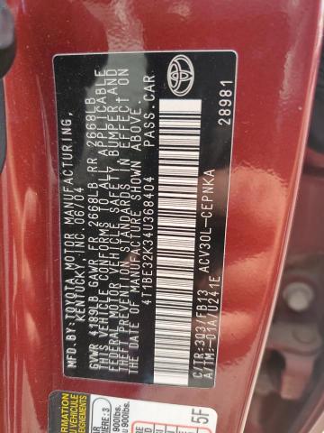 4T1BE32K34U368404 - 2004 TOYOTA CAMRY LE 红色 照片 12