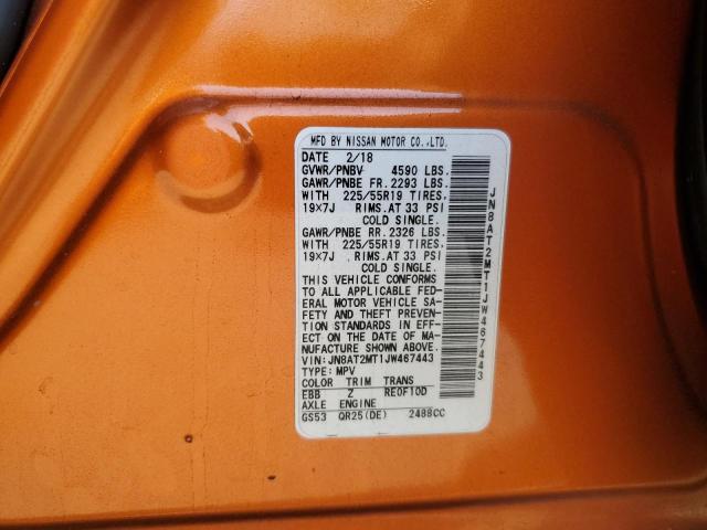 JN8AT2MT1JW467443 - 2018 NISSAN ROGUE S ORANGE photo 13