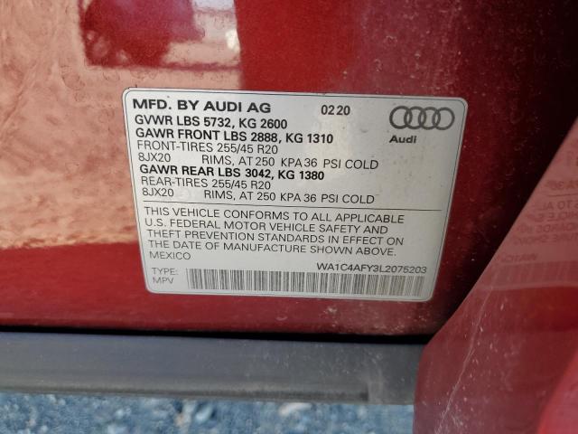 WA1C4AFY3L2075203 - 2020 AUDI SQ5 PRESTIGE BURGUNDY photo 12