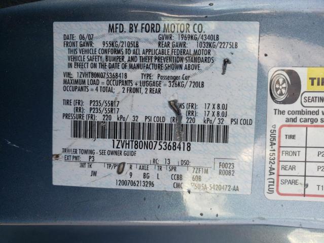 1ZVHT80N075368418 - 2007 FORD MUSTANG BLUE photo 12