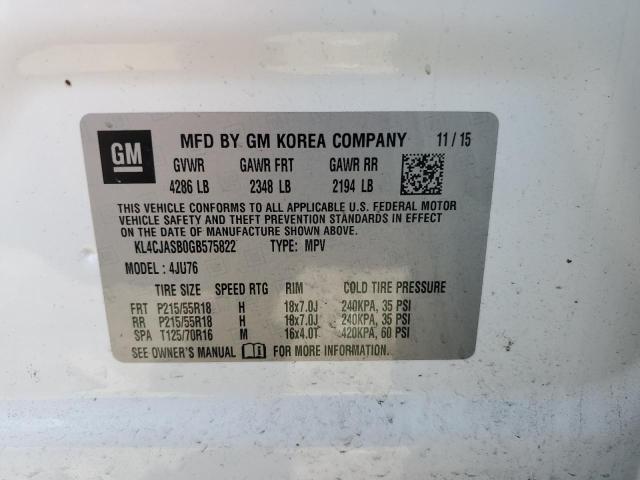 KL4CJASB0GB575822 - 2016 BUICK ENCORE WHITE photo 12