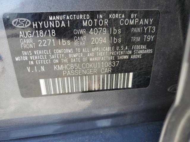 KMHC85LC0KU110837 - 2019 HYUNDAI IONIQ LIMITED GRAY photo 12