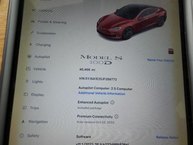 5YJSA1E25JF289773 - 2018 TESLA MODEL S Rojo foto 9