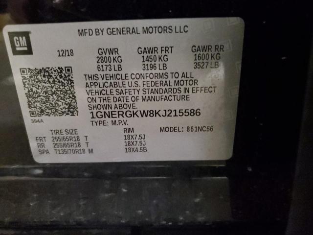 1GNERGKW8KJ215586 - 2019 CHEVROLET TRAVERSE LT Чорний фото 13