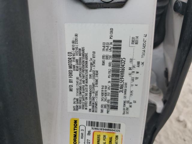 3LN6L5E94HR604325 - 2017 LINCOLN MKZ RESERVE თეთრი ფოტო 12