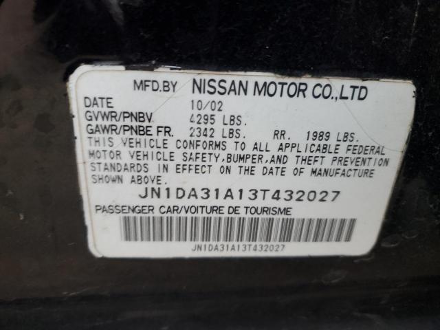 JN1DA31A13T432027 - 2003 NISSAN MAXIMA GLE BLACK photo 12