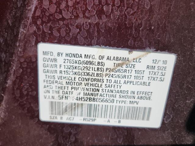5FNYF4H52BB056650 - 2011 HONDA PILOT EXL MAROON photo 13