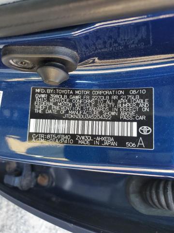 JTDKN3DU3A5204322 - 2010 TOYOTA PRIUS 蓝色 照片 12