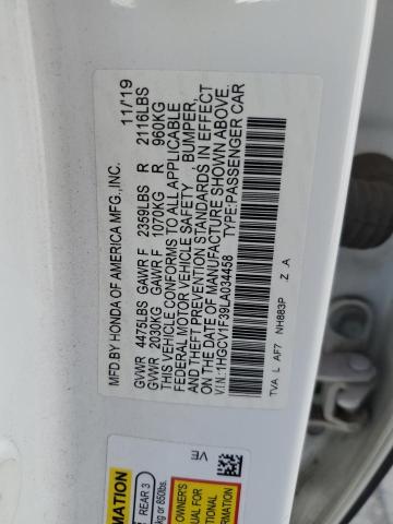 1HGCV1F39LA034458 - 2020 HONDA ACCORD SPORT WHITE photo 12