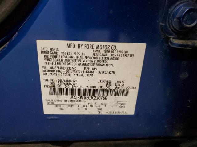 MAJ3P1RE0JC220760 - 2018 FORD ECOSPORT S BLUE photo 13