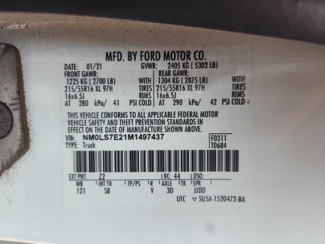 NM0LS7E21M1497437 - 2021 FORD TRANSIT CONNECT XL WHITE photo 12