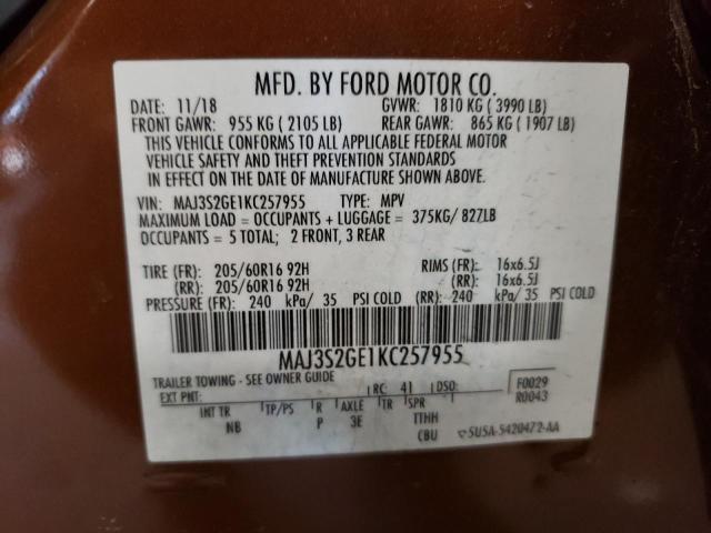 MAJ3S2GE1KC257955 - 2019 FORD ECOSPORT SE Narıncı foto 12