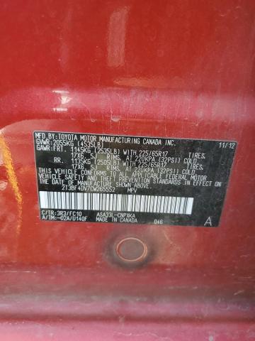 2T3BF4DV7CW265552 - 2012 TOYOTA RAV4 RED photo 12