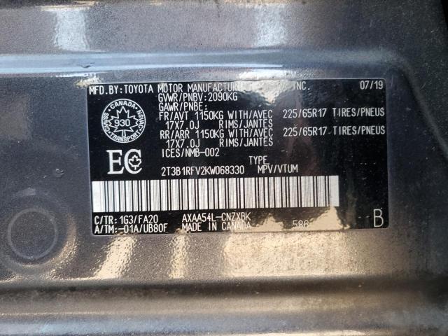 2T3B1RFV2KW068330 - 2019 TOYOTA RAV4 LE Szary zdjęcie 13