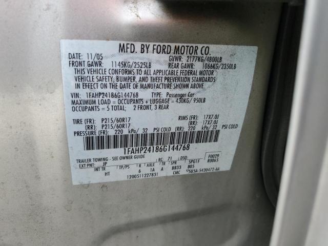 1FAHP24186G144768 - 2006 FORD FIVE HUNDR SEL SILVER photo 12