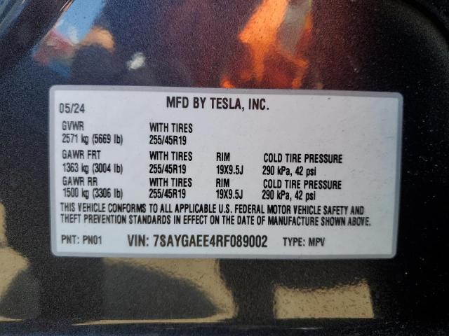 7SAYGAEE4RF089002 - 2024 TESLA MODEL Y CHARCOAL photo 13