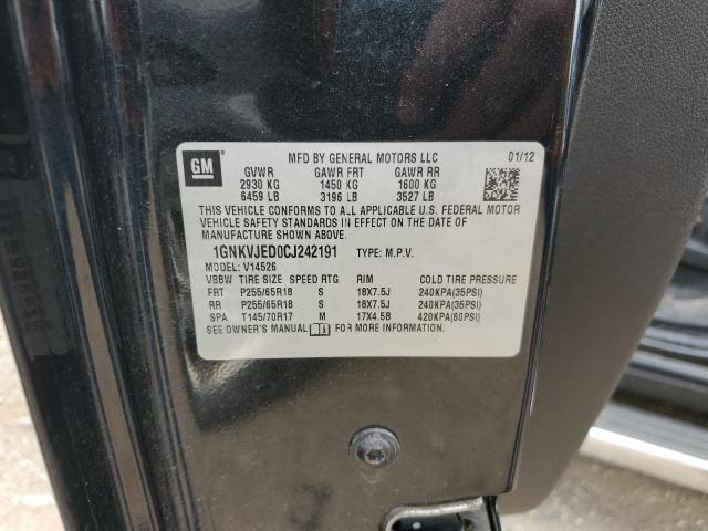 1GNKVJED0CJ242191 - 2012 CHEVROLET TRAVERSE LT BLACK photo 12