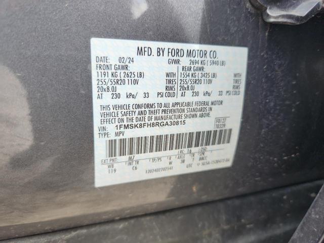 1FMSK8FH8RGA30815 - 2024 FORD EXPLORER LIMITED 灰色 照片 12