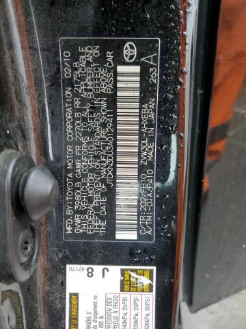 JTDKN3DU3A0129411 - 2010 TOYOTA PRIUS შავი ფოტო 13