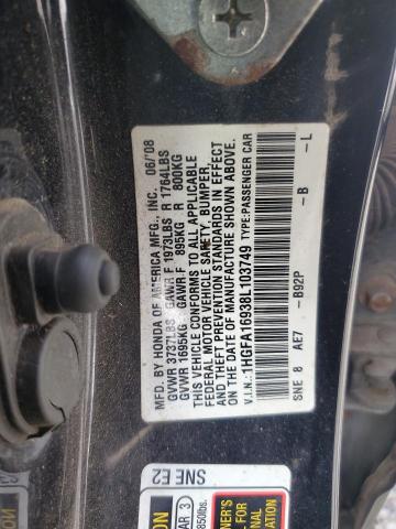 1HGFA16938L103749 - 2008 HONDA CIVIC EXL BLACK photo 12